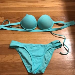 Teal bikini with push-up bra top